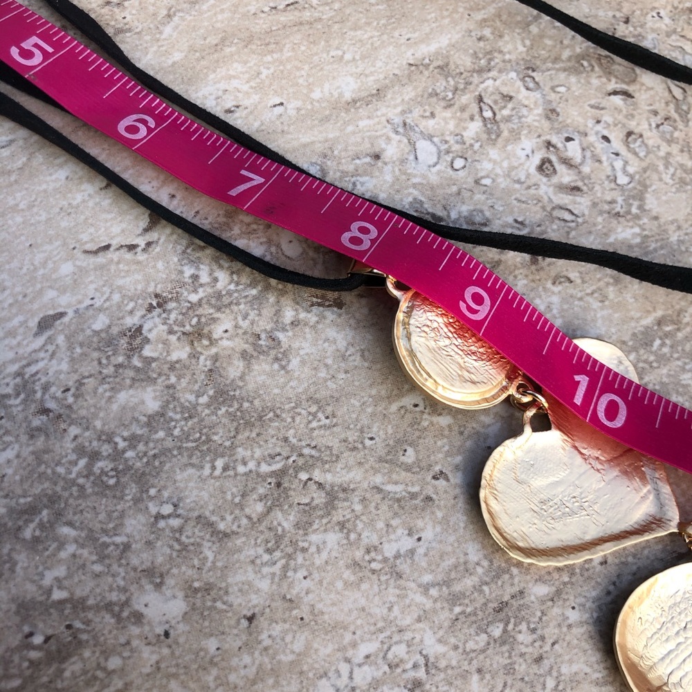 NEW Gold Rim Black Enamel Layered Hearts Necklace - Picture 7 of 12